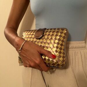Gold and Brown Woven Clutch